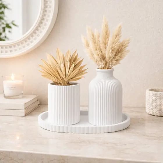 Kit Decorativo para casa 3 peças com vaso e bandeja Elegante e Moderno