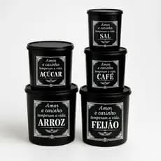 Kit 5 Potes de Mantimentos Plástico Decorado Frases