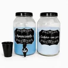 Kit Lavanderia 2 Potes de Vidro 3L + 3kg Dispensador Amaciante com Torneira + Sabão em Pó Organizador| organizar lavande