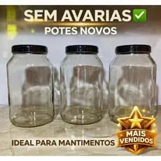 Kit 3 Potes de Vidro 3L com Tampa | Pote para Mantimentos Grande | Organizador de Cozinha e Despensa