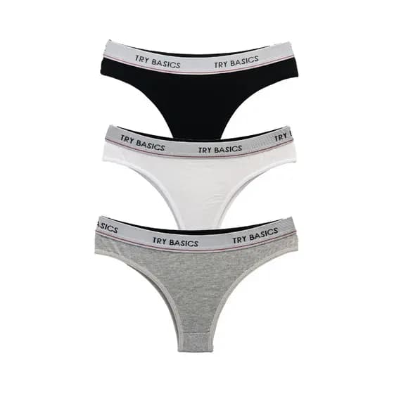 Kit 3 Calcinhas Tanga Cotton Algodão Confortável com Elástico Try Basics