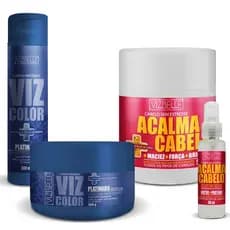 Kit Shampoo Matizante Platinado + Máscara Matizante Platinado + Máscara Acalma Cabelo + Óleo de Coco