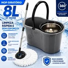 Mop Com Centrifuga Inox e Cabo em Inox Com Refil De Microfibra 9 Litros Mopi