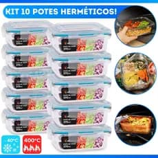 Kit 10 Pote Vidro 370ml Marmita Fitness Tampa Hermética 4 Travas