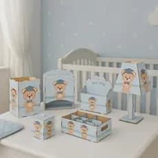 Kit Higiene Bebê Azul 8 Pç Mdf Mult uso adesivado novidade Pronta Entrega promoção