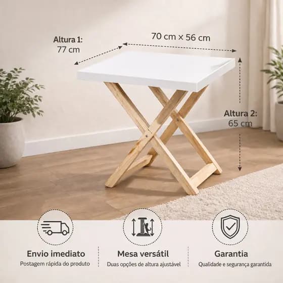 Mesa Dobrável com Tampo Branco – Leve e Fácil de Transportar