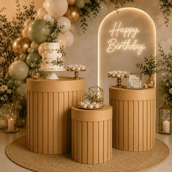 Trio de Cilindros Ripado MDF Decoração Festa Painel Redondo Luxo