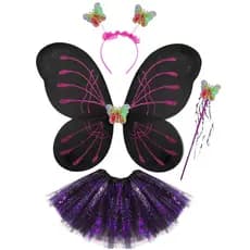 Fantasia Halloween Menina Bruxinha Fada Asa de Borboleta Varinha Tiara Criança Infantil Saia de Tule
