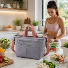 Bolsa Térmica Alça Transversal Academia Porta Marmita Espaçosa Alimento Cinza Necessaire Impermeavel