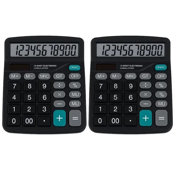 Kit 2 Calculadora 12 Dígitos Display Grande Básica Escritório Escolar Dupla Alimentação 6 Funções