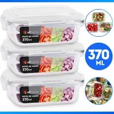 Kit 3 Pote de Vidro Hermético Borossilicato 370ml Marmita Fitness Freezer Microondas - OFERTA!