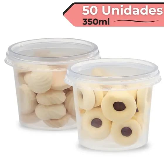 50 Embalagens Descartaveis de Plástico 350ml Bolo No Pote Salada de Frutas Bolachas - BP Potes