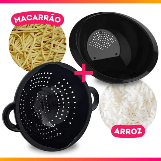 Kit Escorredor De Macarrão Massas+ Lavador Arroz Peneira Pote de Plástico