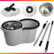 Mop Com Centrifuga Inox E Cabo Em Inox Com Refil De Microfibra 9 Litros Mopi