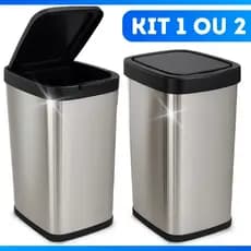 Kit Até 2 Lixeiras Cesto 09 Litros Inox Tampa Click Escritório Banheiro Chique - SUPER OFERTA
