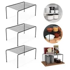 Kit 3 Organizador de Cozinha Rack Prateleira Suspensa Suporte Armário Multiuso 32cm Preto Envio FULL