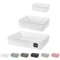 Kit 3 Cestos Organizador Trama Rattan Armario Gaveta Lavanderia