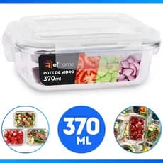 Pote de Vidro Hermético 370 ML Com Tampa Plástica e Vedação BPA FREE Marmita de Forno Freezer