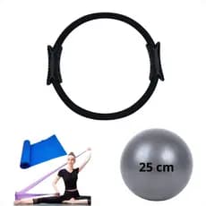 Bola Pilates 25 cm + Faixa Elástica + Anel band Gestante Idoso Cross Personal Fortalecimento