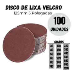 Kit 100 Lixas Disco 125mm com Velcro – Rokit – Para Ferro, Madeira, Inox