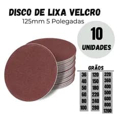 Kit 10 Lixas Disco 125mm com Velcro – Rokit – Para Ferro, Madeira, Inox