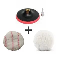 Kit Boina Lã + Boina Microfibra Polimento Automotivo Com Suporte Velcro Para Politriz Furadeira e Parafusadeira 125mm