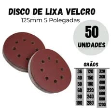 Kit 50 Discos de lixa Rokit com 5 furos pluma/base aderente, 125mm para ferro, madeira 50 Unidades