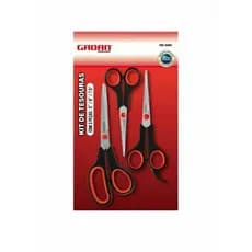 Kit 3 Tesoura Multiuso Aço Inox Papel Tecido Cozinha Costura Com Cabos Emborrachados