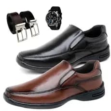 kit Dois Sapato Sapato Social Masculino Com Cinto e Relógio Preto