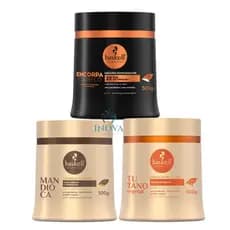 Kit Haskell Máscara tratamento Engrossadora Encorpa Cabelo Mandioca e Tutano Vegetal 500g