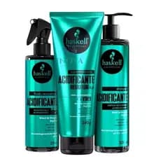 Kit Acidificante Haskell shampoo 300ml, Supermáscara 240g e o Fluido Reconstrutor 200ml
