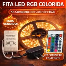 Fita LED RGB 5m com FONTE e Controle – Colorida e Branco Quente e Frio 16 Cores 12V Kit Completo Decoração Home Store