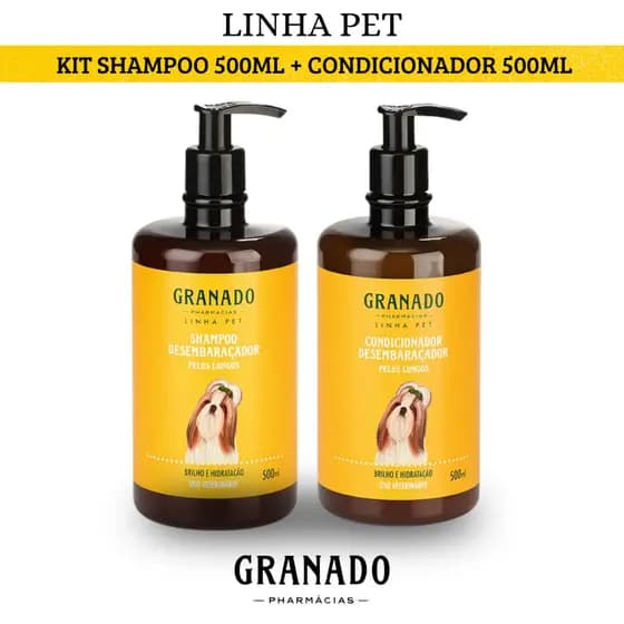 Kit Shampoo + Condicionador Granado Linha Pet Desembaraçador de Pelos Longos 500ml Cães Cachorros e Gatos Hidratação
