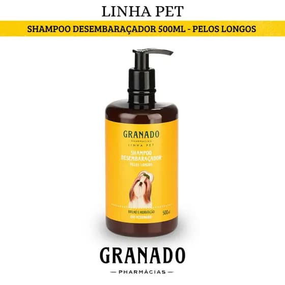 Shampoo Granado Linha Pet Desembaraçador de Pelos Longos 500ml Cães Cachorros e Gatos Hidratação e Brilho