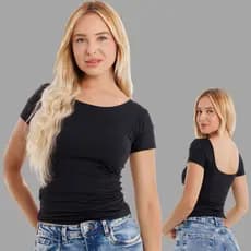 Blusa Costa Nua Baby Tee Look Tecido Poliamida Manga Curta