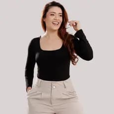 Body Feminino Decote quadrado Manga Longa