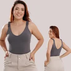 Body Collant Feminino Regata com Detalhes em Elástico Candy Colors em Poliamida  Elegante Básico Casual