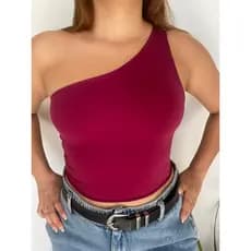Top Cropped Um Ombro Forrado Poliamida Alta Qualidade Proteção UV50+ Casual Academia