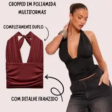 Blusa Cropped Com Amarraçao Multi forma Top Decote Festa Moda Gringa Decotado PoliamidaPremium  Elegante Sustentaçao