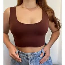 Top Cropped Alças Grossas Forrado Poliamida Alta Qualidade Proteção UV50+ Casual Academia