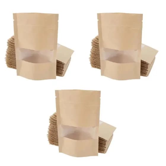 Kit 3 Embalagem Saco Zip Lock Kraft C Visor 12x20x4cm 100U