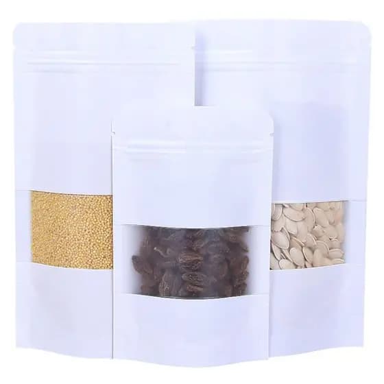 Embalagem Saco Zip Lock Branco Visor Stand Up 12x20x4cm 50U