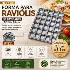 Forma Para Ravioli Massas Aluminio 30 Cavidades de 2,5x2,5 cm. Após cozimento é de aprox 3,5x3,5cm Não serve pasteis.