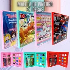 Estojo Canetinha Maleta Material Escolar Pintura 24 Peças