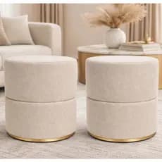 LIQUIDA Kit Puff Redondo Banquinho Decorativo Cinta Dourada Luxo Varias Cores