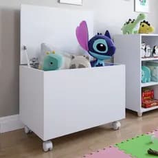 Baú Porta Brinquedos Infantil Moderno Branco Com Rodízios Ou Pés Madeira