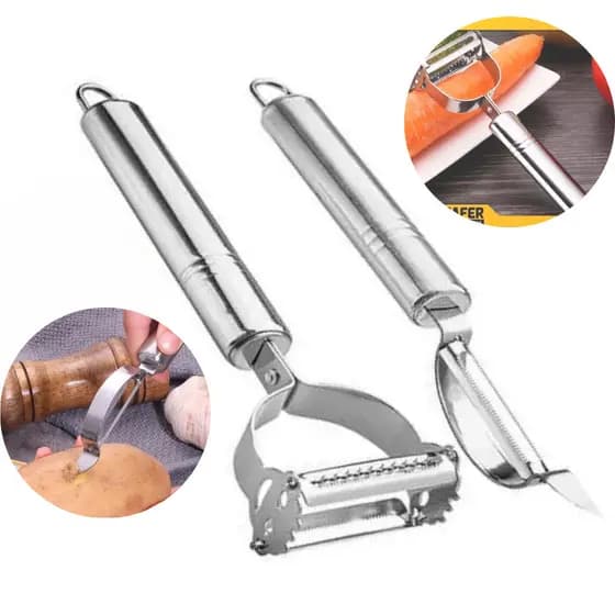 kit 2 Descascador de legumes frutas fatiador Profissional  Manual Inox Cozinha Alimento lamina