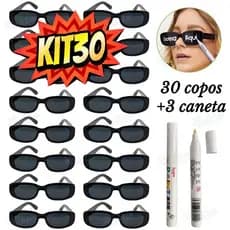 Kit Oculos Vintage Retro Preto Liso + Caneta Giz Festa Casamento
