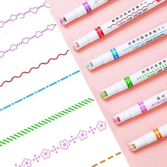 Caneta De 6 Peças Esboço De Flor Conta Manual Linha Dupla Onda Colorful Student Highlighter