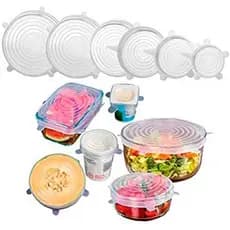 Kit 6 Tampas Panela Silicone Pote Forma Universal Elásticas